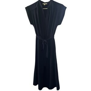 Monteau Los Angeles Striped V Neck Dress Size Small Tie Belt Elastic Waist